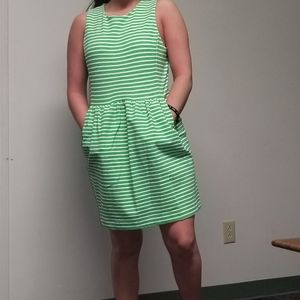 Green and white striped dress